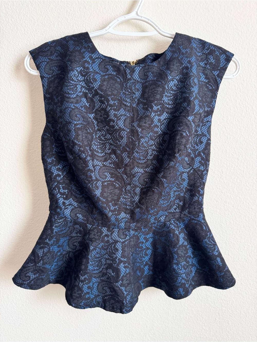 Forever 21 Navy Lace Peplum Top (Size XS)